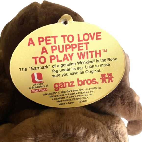 Ganz Bros Wrinkles Brown Dog Hand Puppet 17" Overalls Vintage Plush - Picture 6 of 6